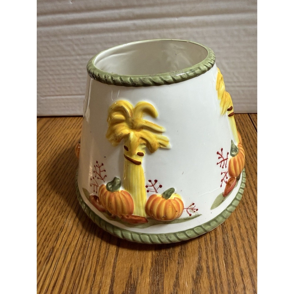 Candle Topper Shade Ceramic Fall Autumn Pumpkin Corn Stalk Home Or Office